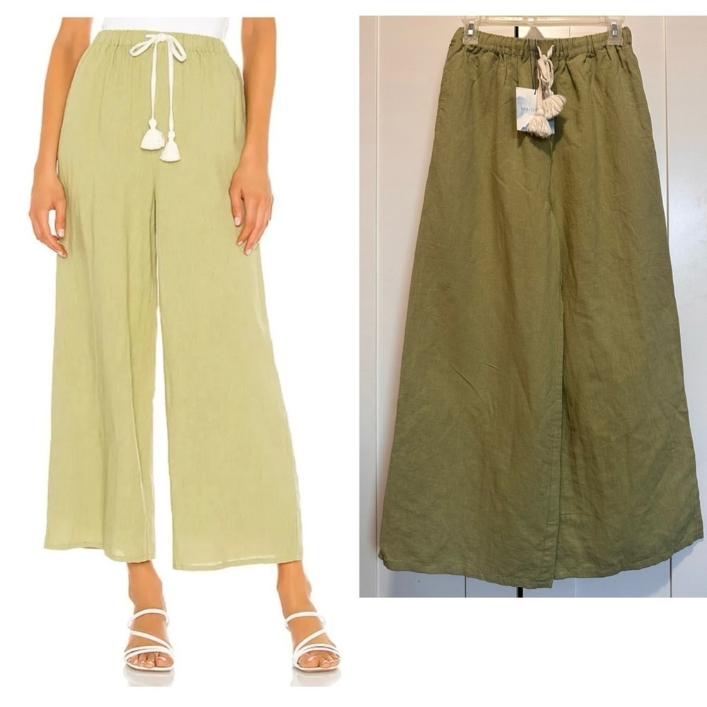 Majorelle Jazmine Pants in Green Wide-Leg Linen Blend Pants size S